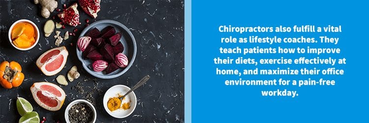 chiropractors also serve as lifestyle coaches. image of healthy foods, beets, grapefruit, etc.