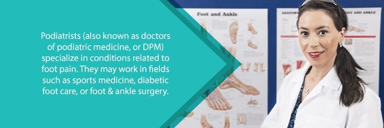 podiatrist standing in front of foot and ankle diagrams