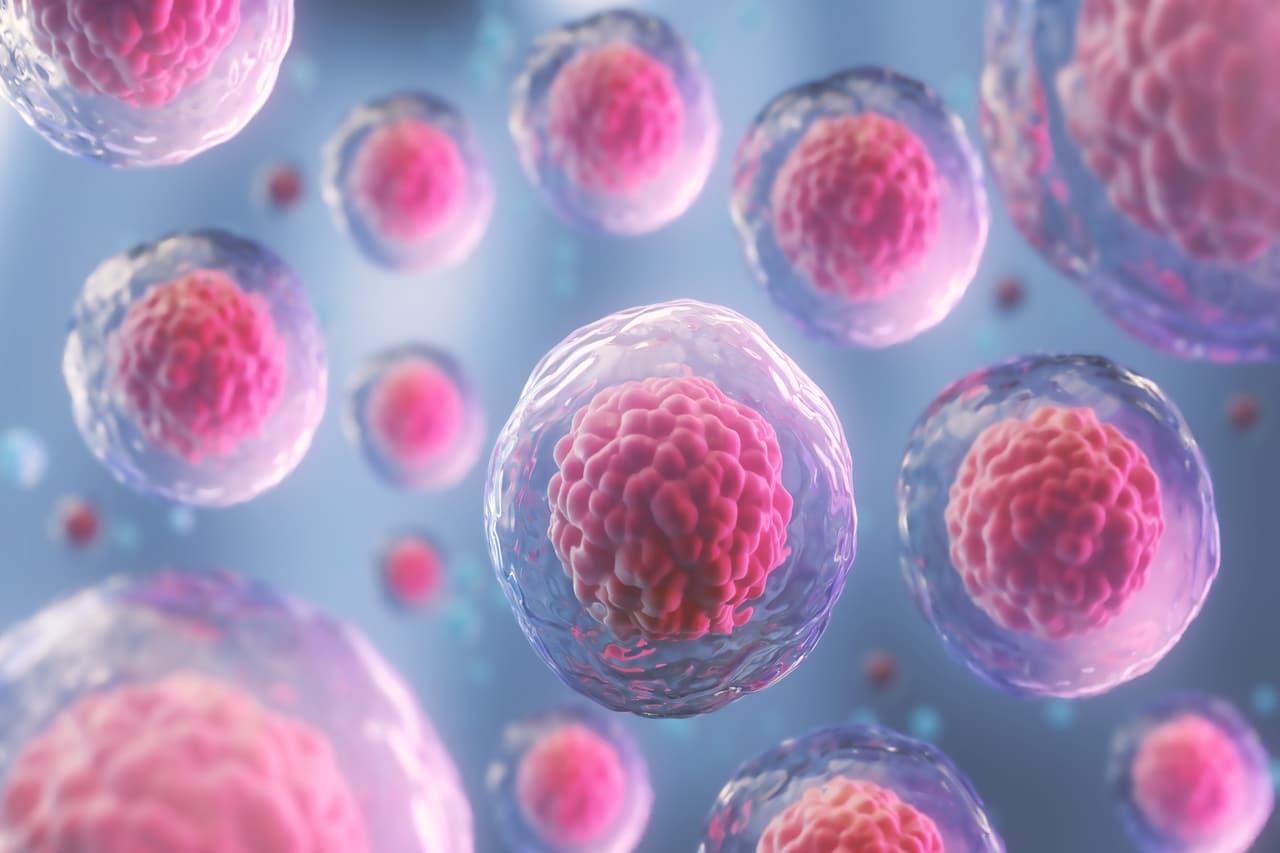 3d rendering of Human cell or Embryonic stem cell microscope bac